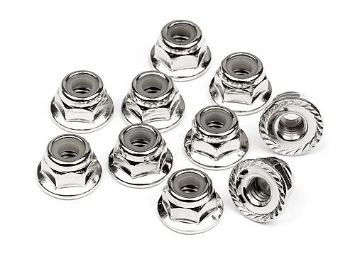 HPI Racing 103729 Serrated Flange Lock Nut M4 (Silver/10pcs)