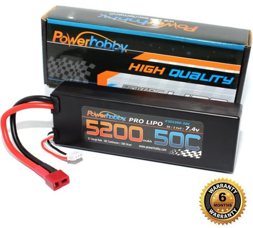 Power Hobby 2S520050CDNS 5200mAh 7.4V 2S 50C LiPo Battery with Hardwired T-Plug