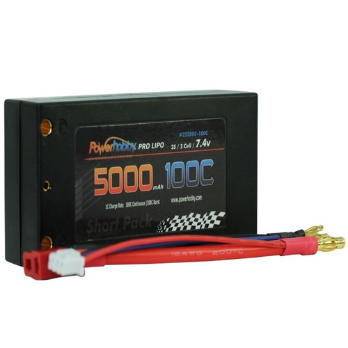 Power Hobby 2S5000100CSH 2S 7.4C 5000MAH 100C Shorty Lipo w/ 4mm Bullet Connectors