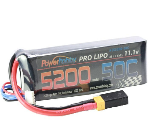 Power Hobby 3S520050CXT60APT 5200mAh 11.1V 3S 50C LiPo Battery with Hardwired XT60