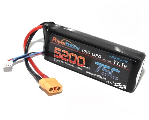 Power Hobby 3S520075C 5200mAh 11.1V 3S 75C Lipo Battery w/ Hardwired XT90