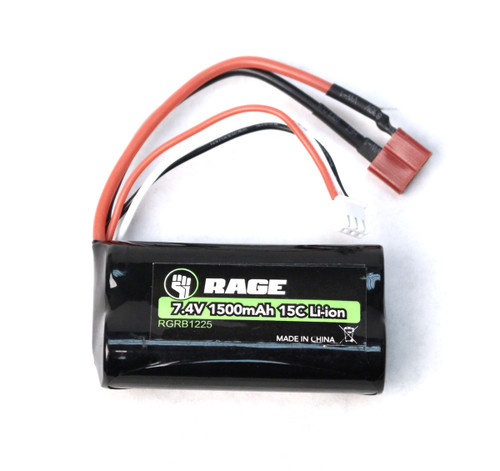 Rage R/C B1225 7.4v, 1500mAh Li-ion Battery: Black Marlin