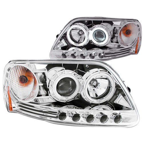 ANZO 111054 ANZO 1997.5-2003 Ford F-150 Projector Headlights w/ Halo Chrome 1pc
