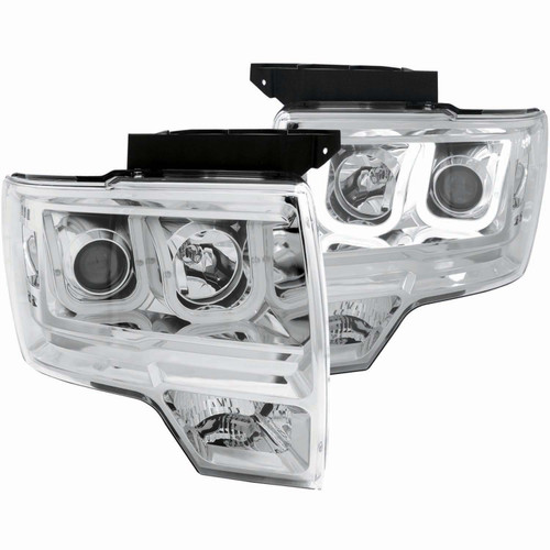 ANZO 111264 ANZO 2009-2014 Ford F-150 Projector Headlights w/ U-Bar Chrome