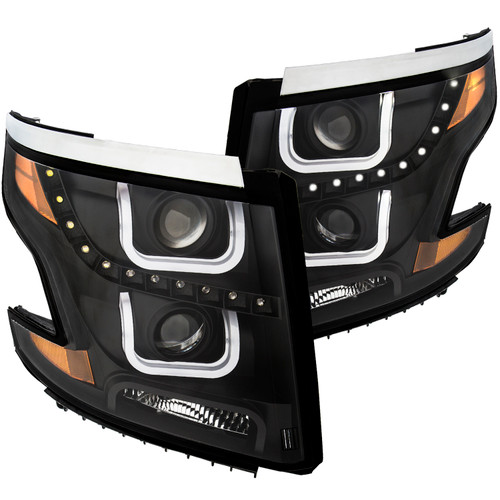 ANZO 111340 ANZO 2015-2016 Chevrolet Tahoe Projector Headlights w/ U-Bar Black Clear w/Amber