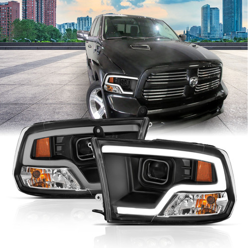 ANZO 111404 ANZO 09-18 Dodge Ram 1500 Plank Style Projector Headlights Black w/ Halo