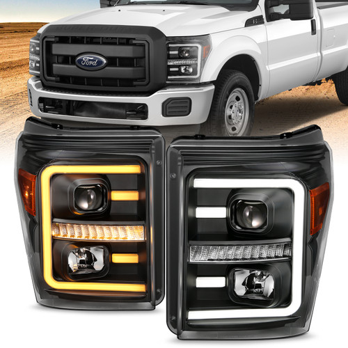 ANZO 111406 ANZO 2011-2016 Ford F250 Projector Headlights w/ Plank Style Switchback Black w/ Amber
