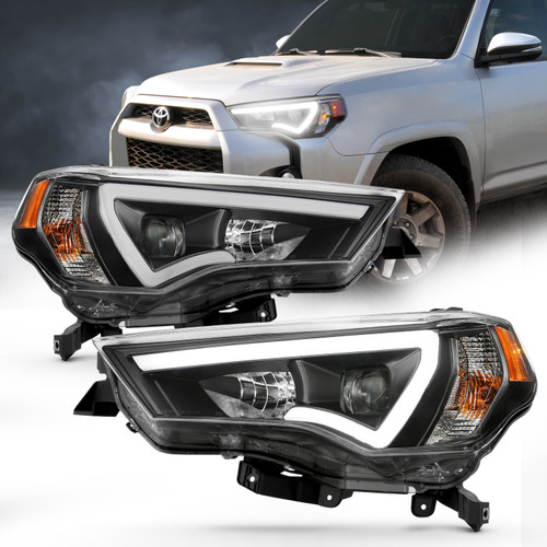 ANZO 111416 ANZO 14-18 Toyota 4 Runner Plank Style Projector Headlights Black w/ Amber