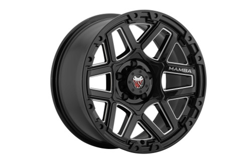 Mamba M238950125 M23 18x9 5x150 12mm Offset Gloss Black W/ Machined Ball Cut Wheel