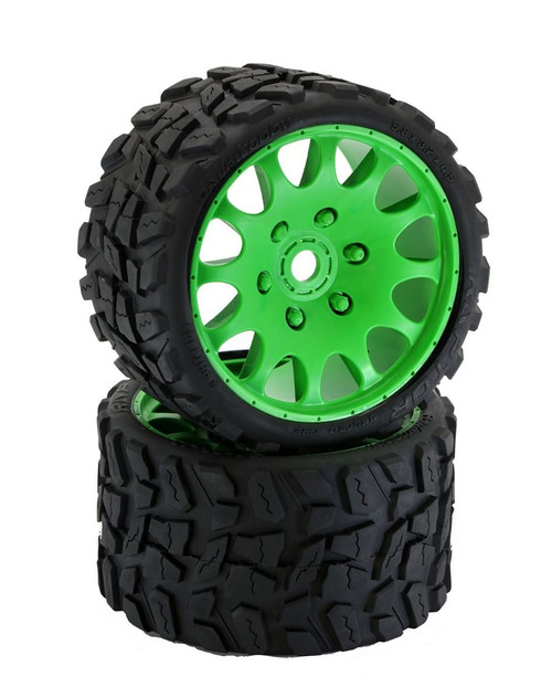 Power Hobby PHT1141SGREEN Powerhobby Raptor Belted Monster Truck Tires / Wheels w