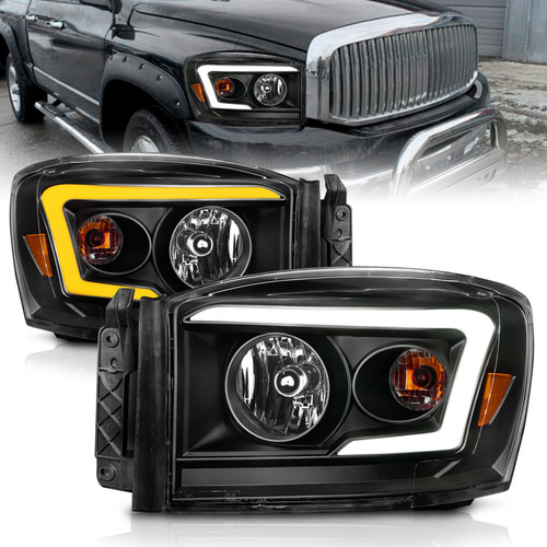 ANZO 111526 Anzo 06-09 Dodge RAM 1500/2500/3500 Headlights Black Housing/Clear Lens (w/Switchback Light Bars)