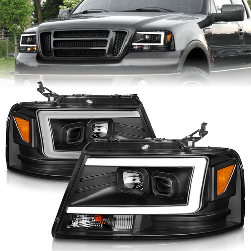 ANZO 111541 ANZO 2004-2008 Ford  F-150 Projector Headlights w/ Light Bar Black Housing