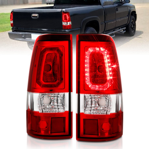 ANZO 311329 ANZO 2003-2006 Chevy Silverado 1500 LED Taillights Plank Style Chrome With Red/Clear Lens