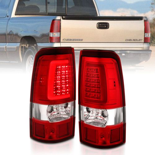 ANZO 311332 ANZO 1999-2002 Chevy Silverado 1500 LED Taillights Plank Style Chrome With Red/Clear Lens