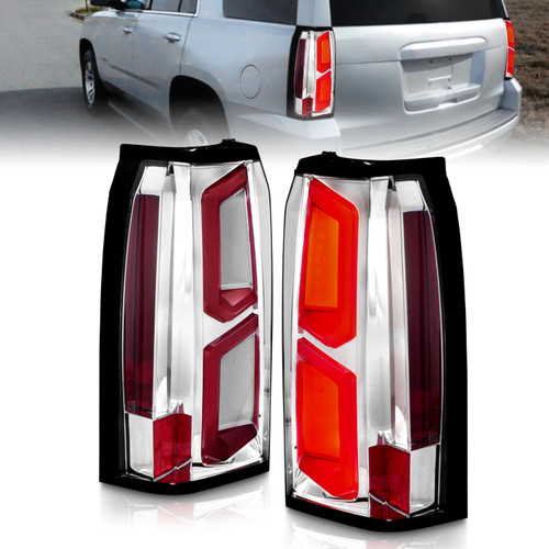 ANZO 311376 ANZO 2015-2020 Chevrolet Tahoe LED Tail Lights w/ Light Bar Chrome Housing Clear Lens