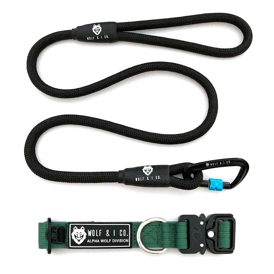 Strong Black Dog Leash Green Tactical Collar Set Wolf I - Main Image