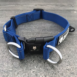 Wolf & I Co. Mariner Navy Blue Dog Collar features stainless steel, double d ring leash attachment, id tag attachment and secure buckle. Suitable for medium to large sized dogs.
