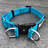 Wolf & I Co. Azores Light Blue Dog Collar features stainless steel, double d ring leash attachment, id tag attachment and secure buckle. Suitable for medium to large sized dogs.