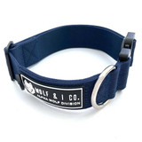 The Wolf & I Co. Alpha Wolf tactical dog collars features a stainless steel leash attachment as well as an ID tag attachment.