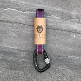 Wolf & I Co. Zion purple training leash with teal neoprene handle,  is 1.5ft long with 25kn carabiner, ideal for use in situations when you need to keep your dog close.