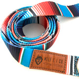 Wolf & I Co. Gaucho Dog Leash features secure locking swivel carabiner, neoprene padded handle, stainless steel attachment and unique serape pattern. Suitable for dogs of any size.