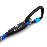 The Wolf & I Co. Dolce Cabana yellow and blue dog Leash features a secure locking carabiner in black.