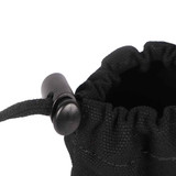 Wolf & I Co.'s black dog poop bag holder easily secures with a toggle to keep your dog waste bags and accessories safe.