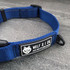 The Wolf & I Co. Adventure dog collars features a stainless steel leash attachment as well as an ID tag attachment.