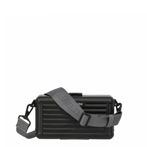 Travelite NEXT Aluminium Crossbody Bag – Black - front with strap