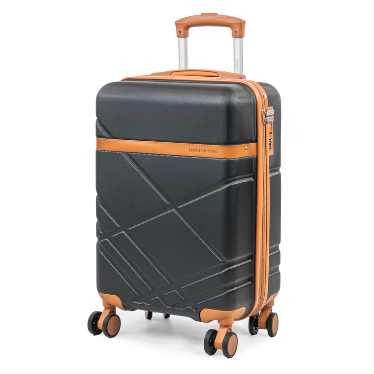 London Fog Eton Small Black Hard Shell Suitcase - 8 Spinner Wheels and TSA Lock - main