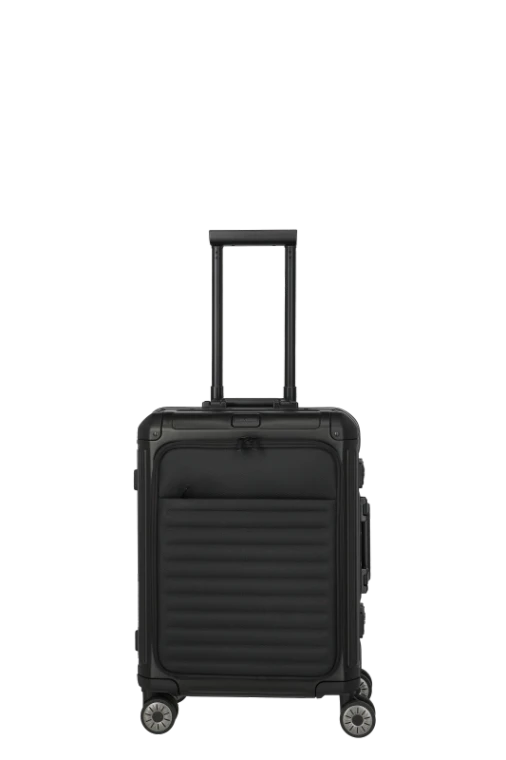 Travelite NEXT Cabin Aluminium Luggage with Front Pocket – black - Front