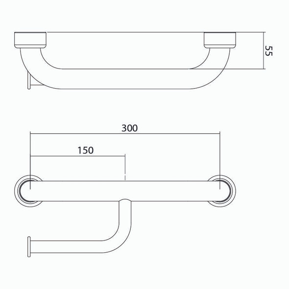 Hygienic Seal® 300mm Straight Grab Rail with Toilet Paper Holder