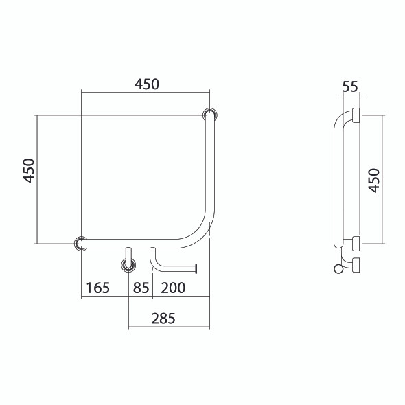 Hygienic Seal® 90° Ambulant Grab Rail with Toilet Paper Holder