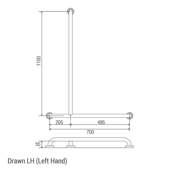 Bariatric Shower Recess Inverted "T" Grab Rail