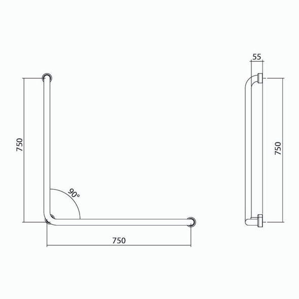 Hygienic Seal® 90° Accessible Grab Rail 750mm x 750mm