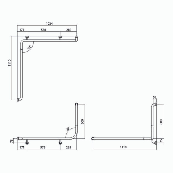Hygienic Seal® Corner Grab Rail 1110mm x 1030mm x 600mm