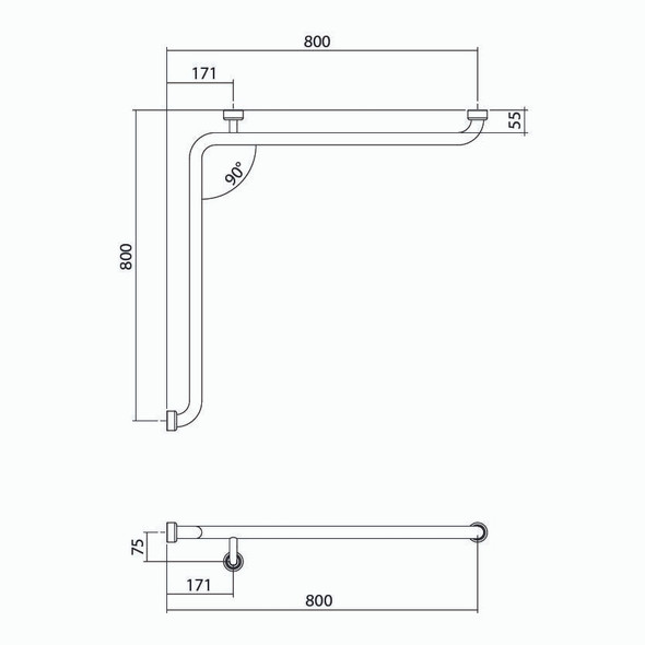 Hygienic Seal® Corner Grab Rail 800mm x 800mm