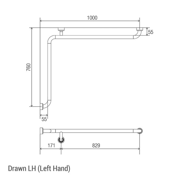 Hygienic Seal® Corner Grab Rail 760mm x 1000mm