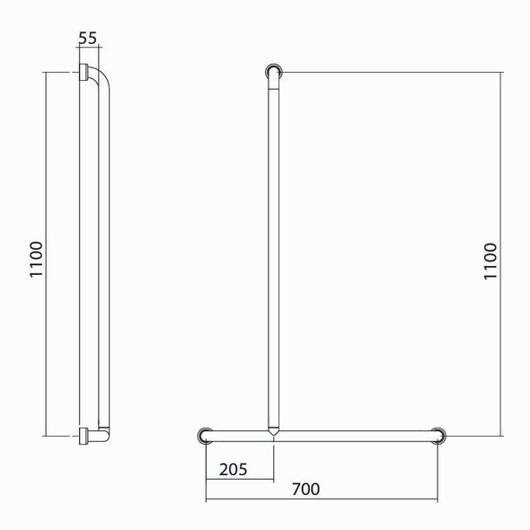Hygienic Seal® Shower Recess Inverted "T" Grab Rail