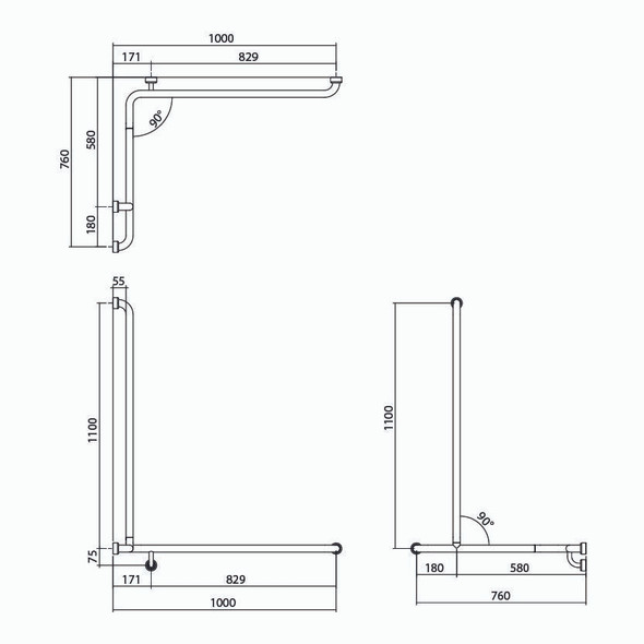 Hygienic Seal® Corner Shower Grab Rail