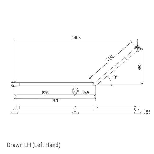 Clam® Flange 40° Accessible Grab Rail 870mm x 700mm