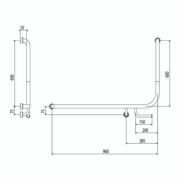 Hygienic Seal® 90° Accessible Grab Rail with Toilet Paper Holder 960mm x 600mm