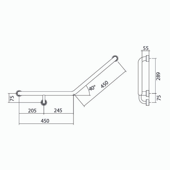 Hygienic Seal® 40° Ambulant Grab Rail 450mm x 450mm
