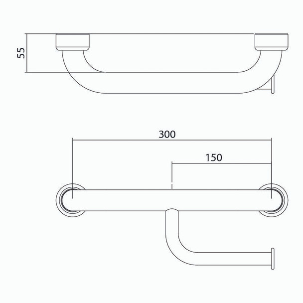Hygienic Seal® 300mm Straight Grab Rail with Toilet Paper Holder