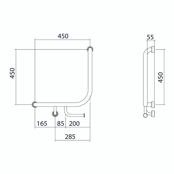 Hygienic Seal® 90° Ambulant Grab Rail with Toilet Paper Holder
