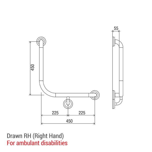 Bariatric 90° Ambulant and Accessible Grab Rail