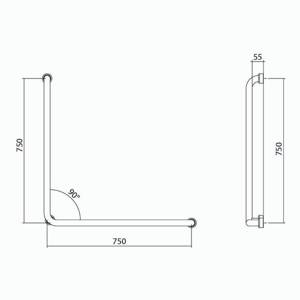 Hygienic Seal® 90° Accessible Grab Rail 750mm x 750mm
