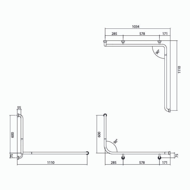 Hygienic Seal® Corner Grab Rail 1110mm x 1030mm x 600mm