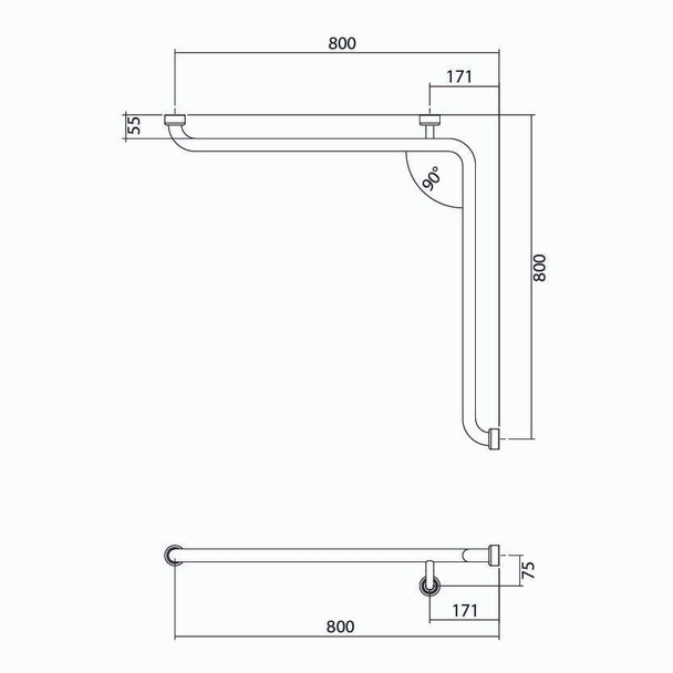 Hygienic Seal® Corner Grab Rail 800mm x 800mm