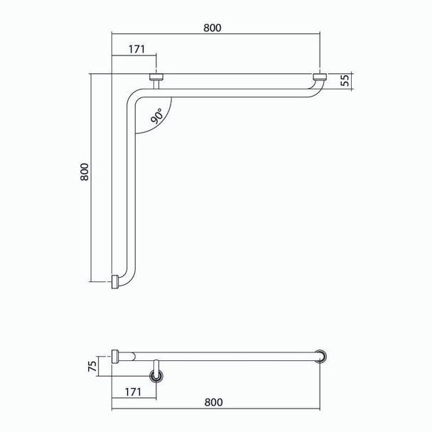 Hygienic Seal® Corner Grab Rail 800mm x 800mm